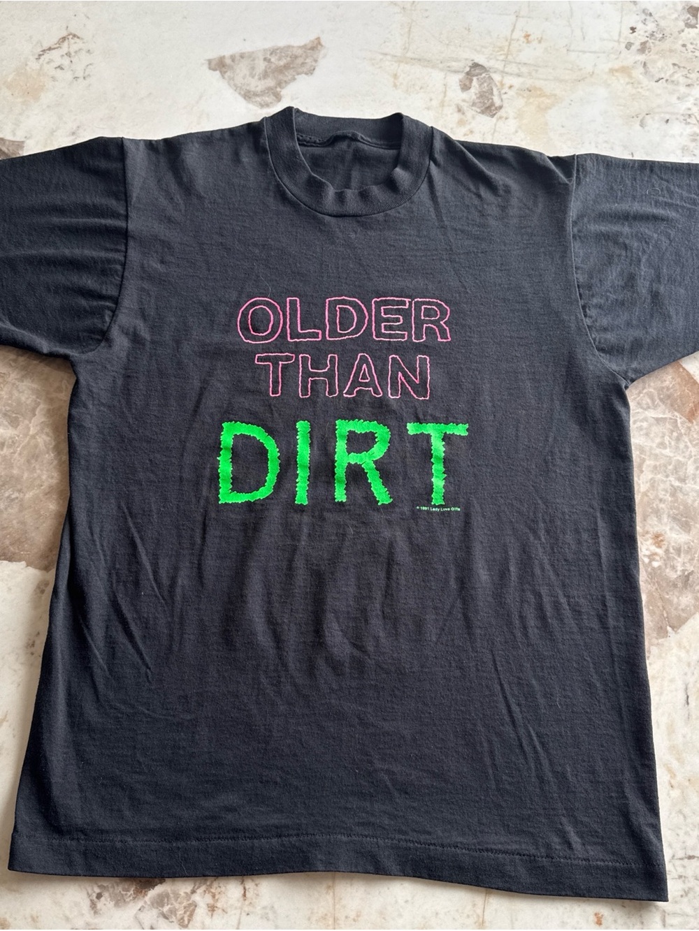 Vintage Single Stitch Black "Older Than Dirt" Graphic Tee - Men's Casual Shirt